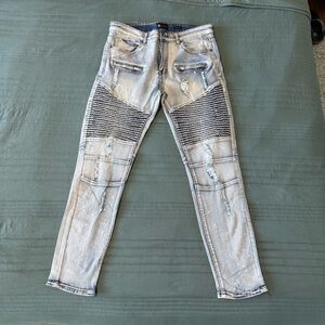 Waimea Skinny Fit Biker Moto Jeans - Light Wash Distressed - Size 32